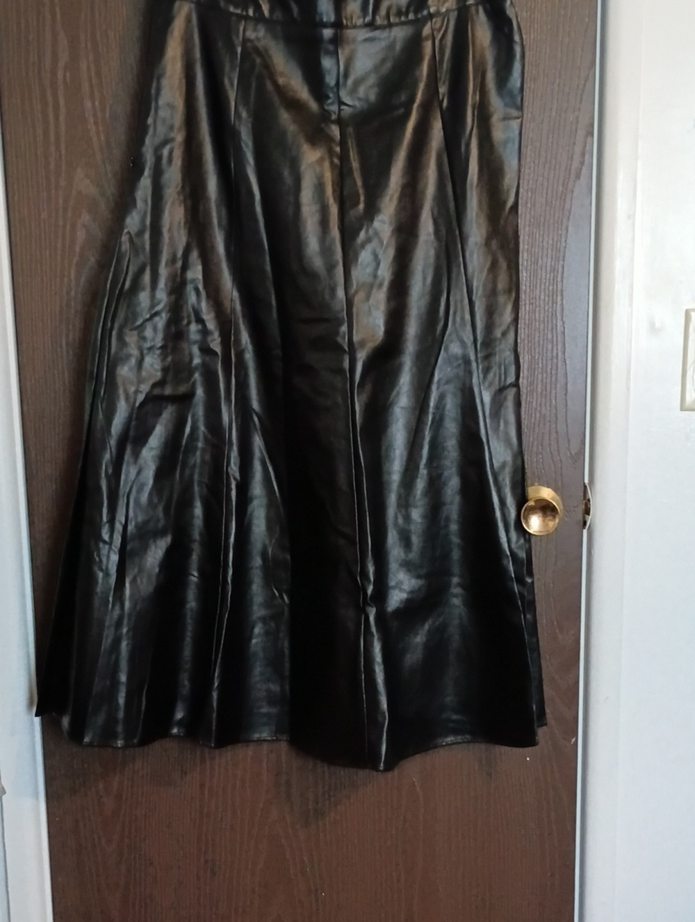 Black Faux Leather A-Line Midi Skirt
